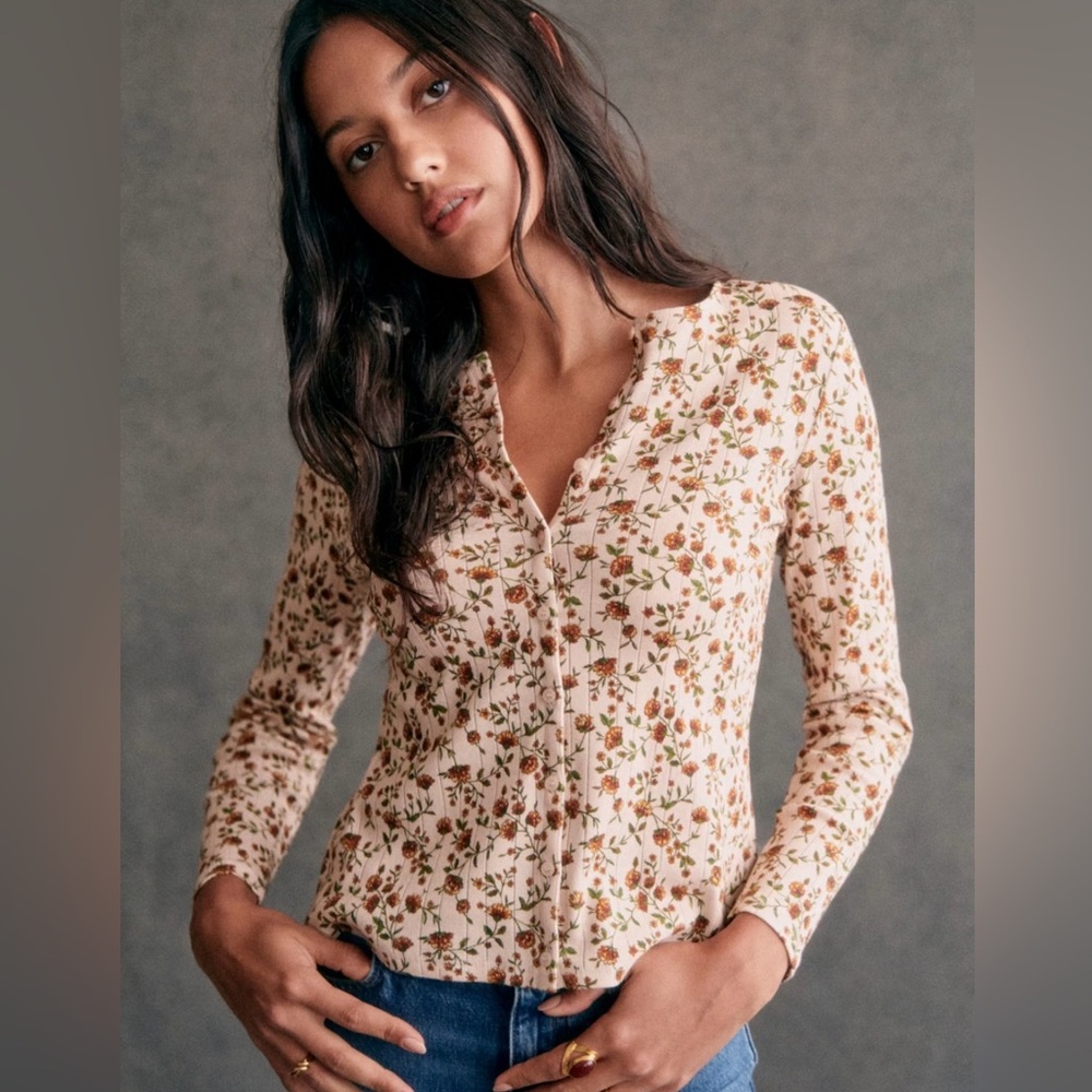 Sezane Lenie T-shirt Miranda Beige Print - Size XS